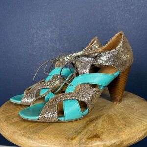 Aldo "Radich" Silver and Teal Blue Lace-up Heels, Size 40